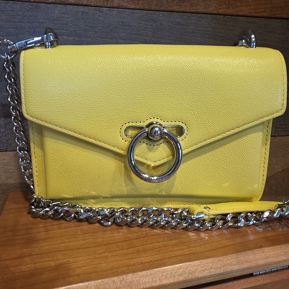 Rebecca Minkoff Yellow Pebble Grain  Leather Crossbody With Chain Link Strap - Picture 3 of 12
